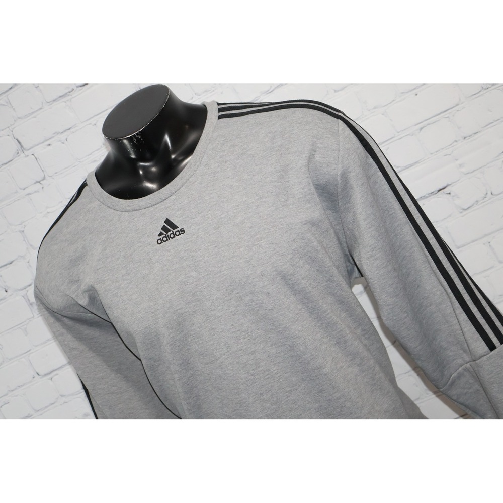 Adidas Sweatshirt Mens 2XL Gray 3-Stripe Long Sleeve Crewneck Fleece Pullover
